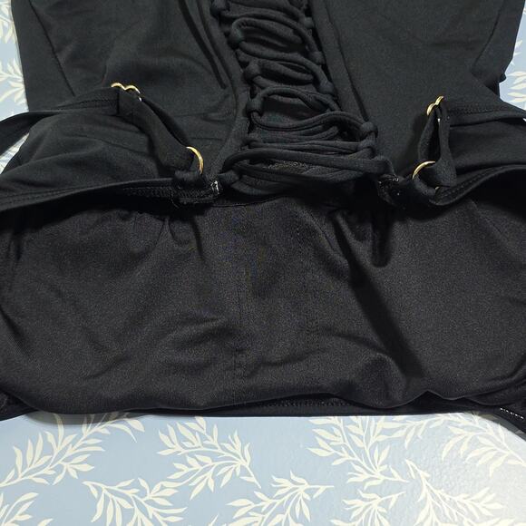 Michael Kors Women Sz 8 Black Lace Back Swimsuit One Piece Black Lightly Padded. - Picture 8 of 10